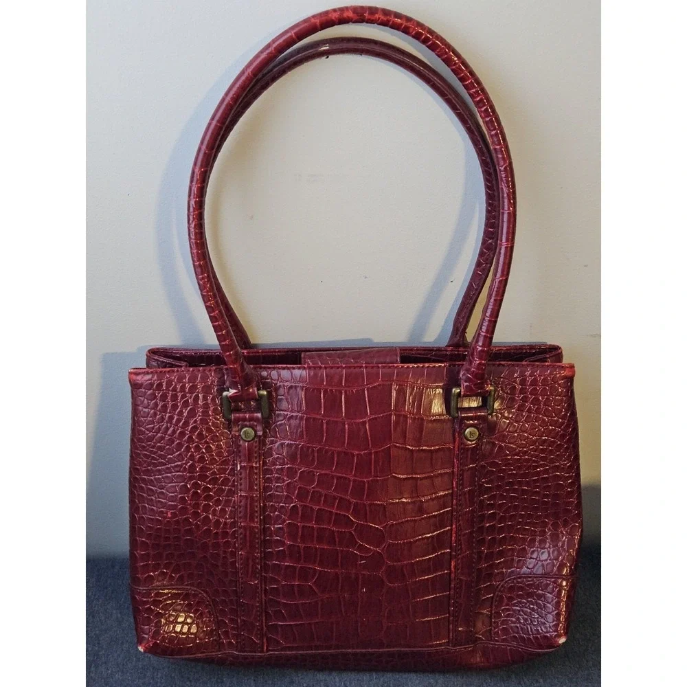 Liz Claiborne‎ Structured Work Tote Red Croc Embossed Shoulder Bag